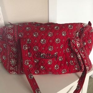 Large Red Vera Bradley Duffle - Brittany monogram